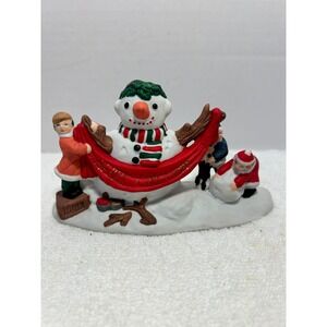 Holiday Time Vintage Village Snowman Children‎ Merry Christmas Figurine In Box